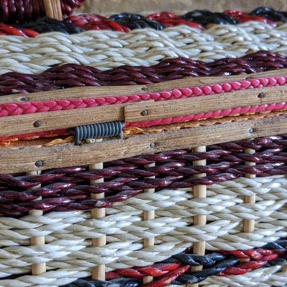 Vintage Red, Black & Turquoise Wicker and Wood Sewing Basket - Picture 8 of 16